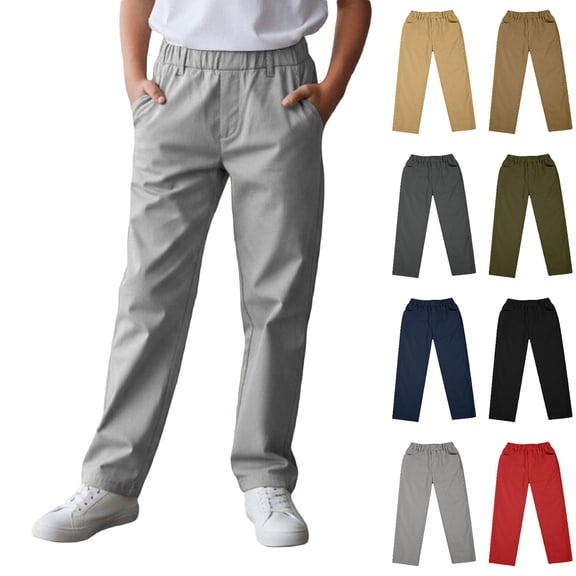 WELOIJEVBE School Uniforms for Boys Pull on Chino Pants with Pockets Straight Pants Kids Grey Pants Boys Back To School Clothes for Boys Kids Preppy Clothes 6-7 Years