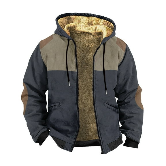 WELOIJEVBE Sweatshirts for Men Fall and Winter Men's Double Color Block Hooded Long Sleeve Pocket Plus Size Sweatshirt Jacket Padded Clothing