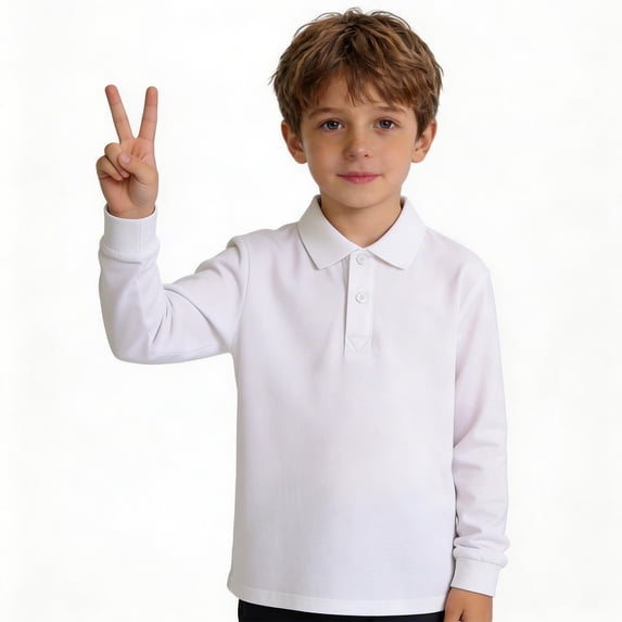 WELOIJEVBE Teen Boys Long Sleeve Polo Shirts Boys Uniform Shirts Casual Collared V Neck Boys Button down Shirt 11-12 Years Boys Shirts