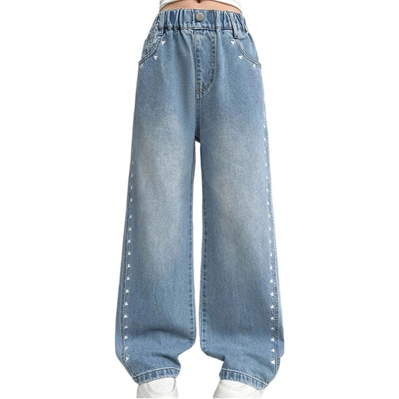 WELOIJEVBE Girl Jeans Baggy Jeans High Waisted Wide Leg Denim Pants with Pockets Straight Leg Jeans Girls Fashion 15-16 Years