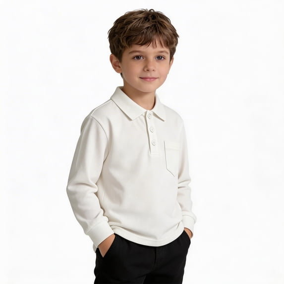 WELOIJEVBE Toddler Boy's Long Sleeve Polo Shirts School Uniform Shirts Classic Collared Neck Boys Button down Boys Clothes Size 18-24 Months