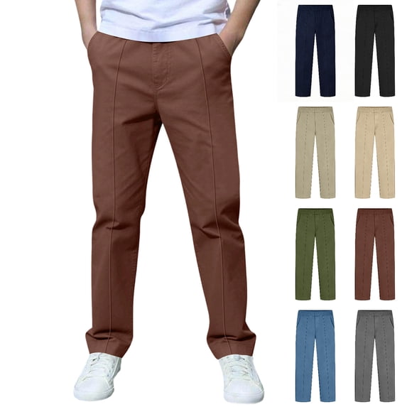 WELOIJEVBE Uniform Pants for Boys Pull on Chino Pants with Pockets Straight Pants Brown Dress Pants for Boys Back To School Clothes for Boys Teen Boys Clothes 10-11 Years