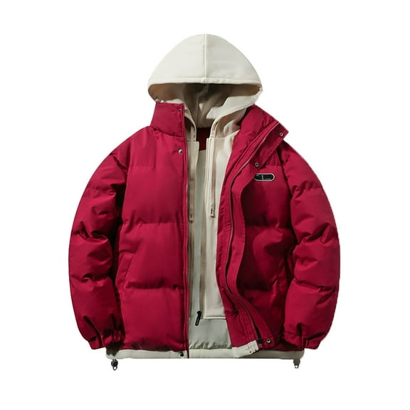 WELOIJEVBE Winter Coats for Men Mens Color Blocked Winter Vacation Hooded Business Trend Comfortable Warm Clothing Casual Loose Jacket for Men