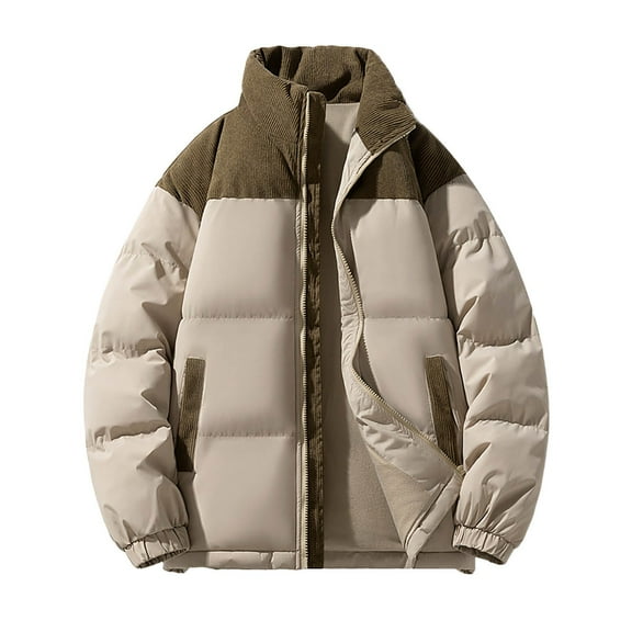 WELOIJEVBE Winter Coats for Men Mens Winter Plus Size Solid Color Zipper Pocket Thick Warm Padded Jacket Hoodless Coat Thick Coat for Men