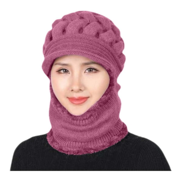 WELOIJEVBE Winter Hats for Women Solid Color Winter Warm Outdoor Knit Scarf with Hat Cover Knitted Integrated Hat