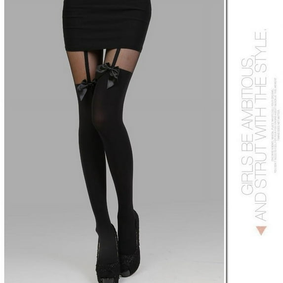 WELOIJEVBE Womens Vintage Tights Bow Pantyhose Tattoo Bow Suspender Sheer Stockings for Women
