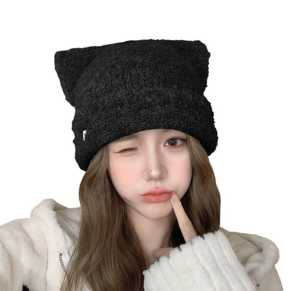 WELOIJEVBE Womens Winter Hats Women Winter Cat Ears Hats Soft Slouchy Striped Knitted Hat Trendy Warm Crochet Braided Knitted Hats for Women Winter Warm Hat