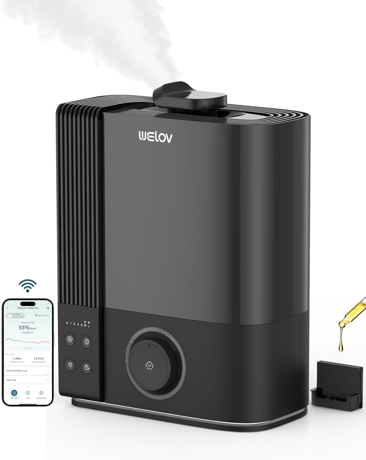 WELOV Smart Humidifiers for Large Room Bedroom, 6L Top Fill Cool Mist Gray Humidifier, 23dB Quiet Humidifier for Indoor Drying,  Plants, App, Voice Control, Auto Mode