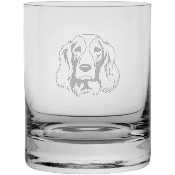 WELSH SPRINGER SPANIEL Dog Themed Etched 10.25oz Crystal Rocks Whisky Glass