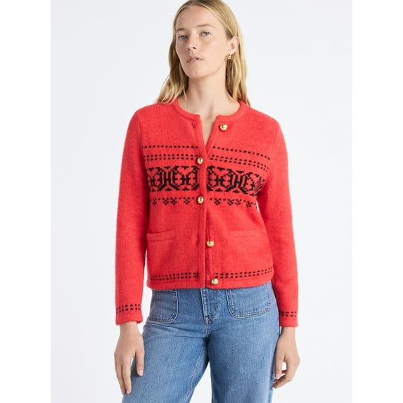 Free Assembly Women's and Women's Plus Fair Isle Cardigan with Welt Pockets, Midweight, Sizes XS-4X