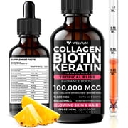 WELVIUM Liquid Biotin and Collagen Peptide Complex with Keratin, Hyaluronic Acid, MCT Oil, Zinc, Vitamins B6, B7, B12, A, C, D3, E - Hair, Skin, and Stronger Nails Supplement for Women and Men