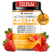 WELVIUM Vitamin D3 K2 Gummies 10000 IU with Magnesium Glycinate, Calcium, B12, K2 MK-7, Vitamins A, E, Lutein, Zeaxanthin - ADK Chewable Supplement for Eye, Immune Support - D3K2 Gummies