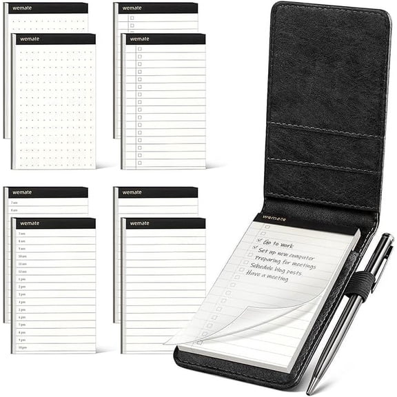 WEMATE 10 Pieces Pocket Notebook with Pen, Compact Notebook for Meetings, Daily Notes and Records,Black