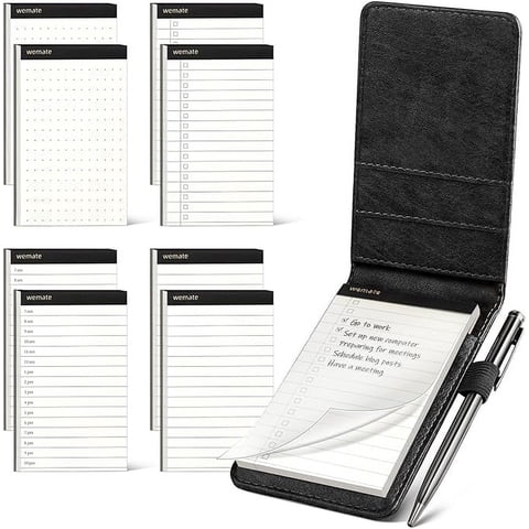WEMATE 10 Pieces Pocket Notebook with Pen, Compact Notebook for Meetings, Daily Notes and Records,Black