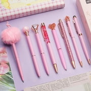 WEMATE  8Pcs Ballpoint Set,Ballpoint Bling for Women,Girly,Black & Blue Ink Ball Point Gifts for Wedding Bridesmaid Office Pink Supplies (Pink)