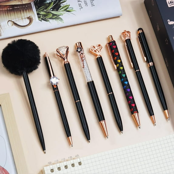 WEMATE 8Pcs Set for Journaling, Glitter Fancy Pens Gifts for Women, Office Black