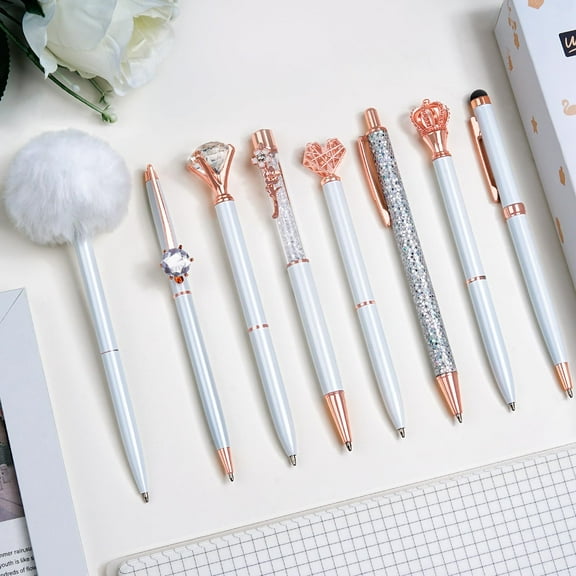 WEMATE 8Pcs Set for Journaling, Glitter Fancy Pens Gifts for Women,White