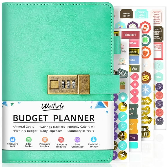 WEMATE Budget Planner - Monthly Budget Book with Lock, Bill Organizer to Manage Your Money,A5, Green