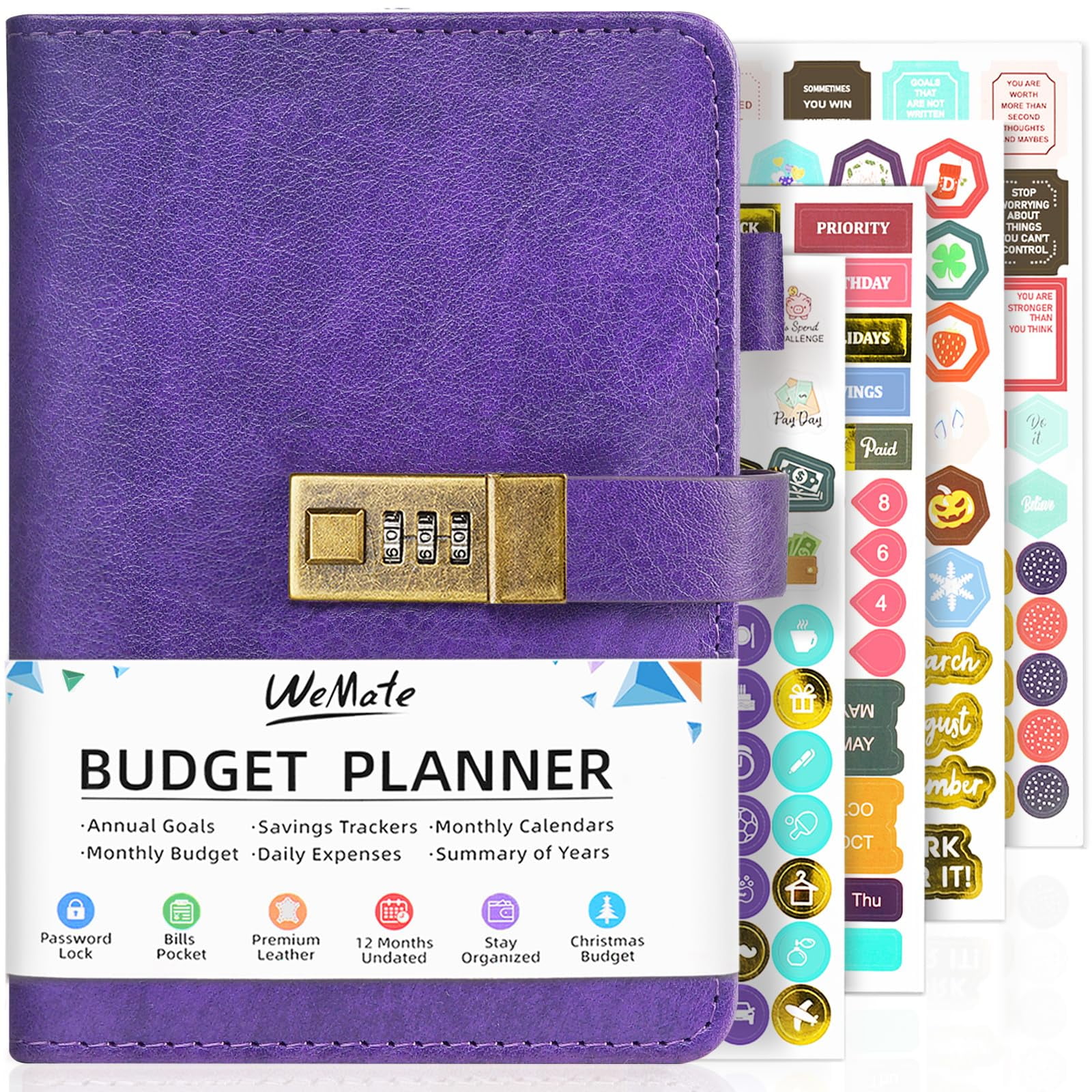 WEMATE Budget Planner Monthly Budget Book with Lock, A5, Purple