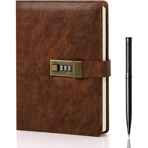 WEMATE Diary, Password Protected Notebook, A5 PU Leather, 240 Pages, Pen & Gift Box, Lock Diary Planner Organizer