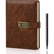WEMATE Diary, Password Protected Notebook, A5 PU Leather, 240 Pages, Pen & Gift Box, Lock Diary Planner Organizer