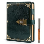 WEMATE Diary, Password Protected Notebook for Writing, Vintage Locking Journal for Women, Men, A5 PU Leather Green