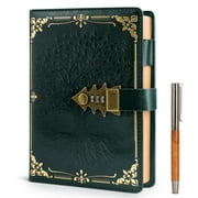 WEMATE Diary, Password Protected Notebook, A5 PU Leather Green