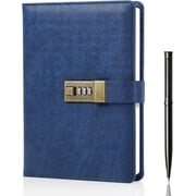 WEMATE Diary with Lock, A5 PU Leather, 240 Pages, Password Protected Notebook, Pen & Gift Box, Lock Diary Planner Organizer