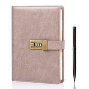 WEMATE Diary with Lock, A5 Vintage Lock Journal Notebook with Pen & Gift Box, Diary Book, 8.6x5.8inch, Pink