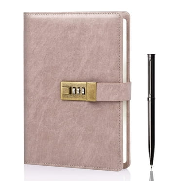 WEMATE Diary with Lock, A5 Vintage Lock Journal Notebook with Pen & Gift Box, Diary Book, 8.6x5.8inch, Pink