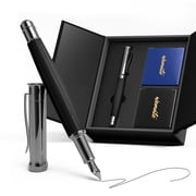 WEMATE Fountain Pen Set, Fine Nib with 20PCS 2.6MM Ink Cartridges(10 Black&10 Blue),1 Ink Converter, Nice Luxury Pen for Men, Women, Cool Wooden Fountain Pen fo