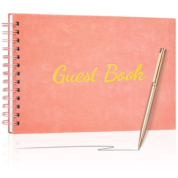 WEMATE Guest Book for Wedding, Party of Anniversary,Birthday,Baby Shower, Sign-in Book Pink 7" x10″