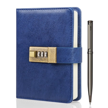 WEMATE Journal with Lock, A6 PU Leather, Diary Book, Password Notebook,Planner Organizer, 4.3X 6.3in, Blue