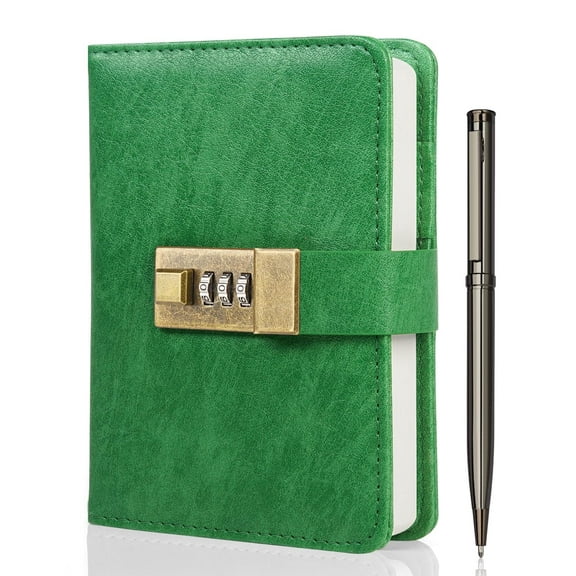 WEMATE Journal with Lock, A6 PU Leather, Diary with Lock, Password Notebook,4.3*6.3inch, Grass Green