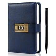 WEMATE Journal with Lock, Diary with Lock, Password Notebook, Pen & Gift Box, 4.3*6.3inch, Dark Blue