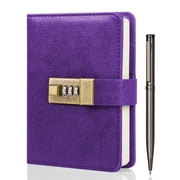WEMATE Journal with Lock, Diary with Lock, Password Notebook, Pen & Gift Box, 4.3*6.3inch,Purple