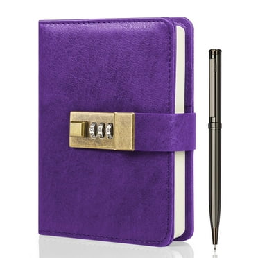 WEMATE Journal with Lock, Diary with Lock, Password Notebook, Pen & Gift Box, 4.3*6.3inch,Purple