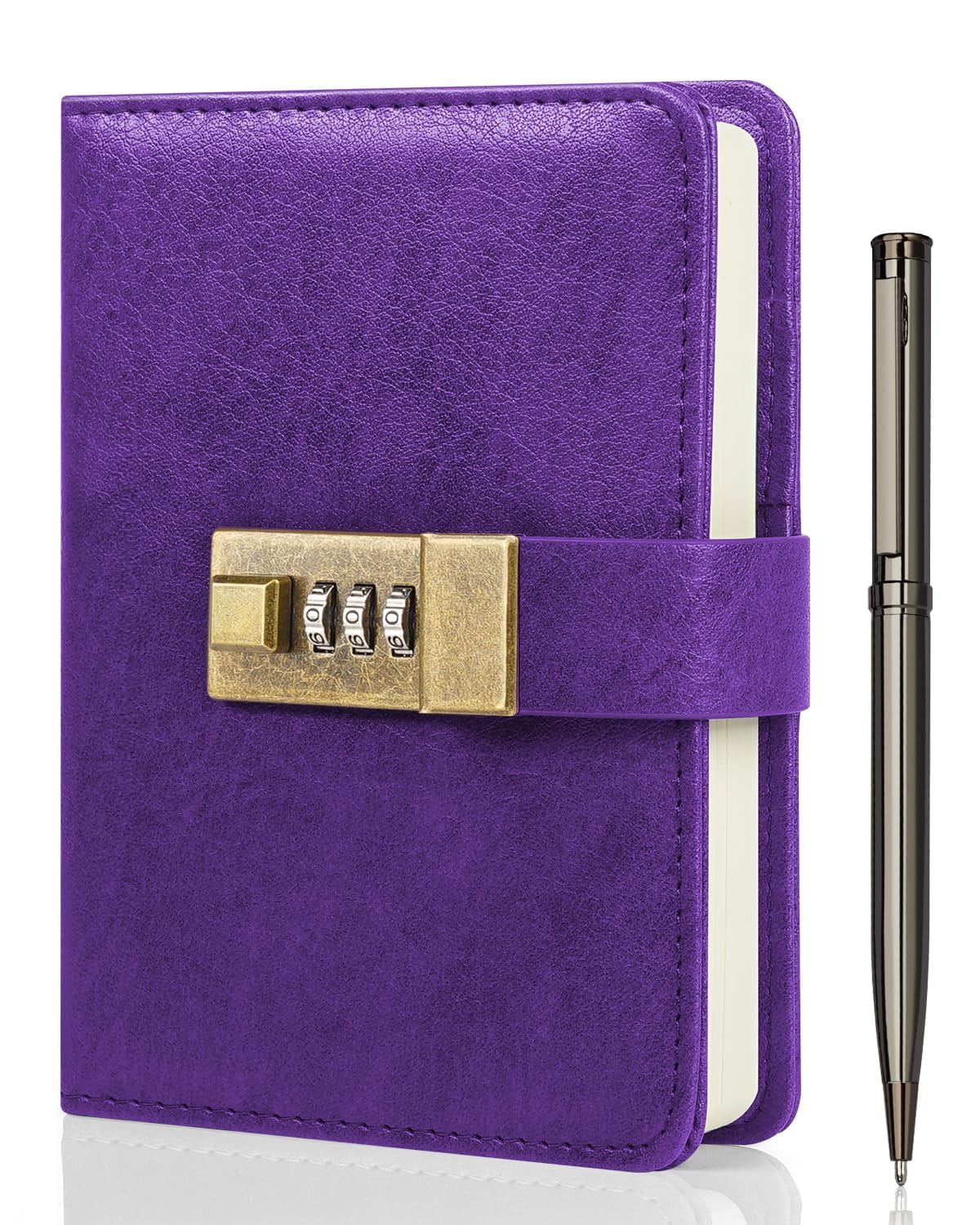 WEMATE Journal with Lock, Diary with Lock, Password Notebook, Pen & Gift Box, 4.3*6.3inch,Purple