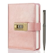 WEMATE Journal with Lock, Password Journal Kit, A6 PU Leather, Journal with Gift Box, Diary Book, 6.3*4.3inch, Rose Gold