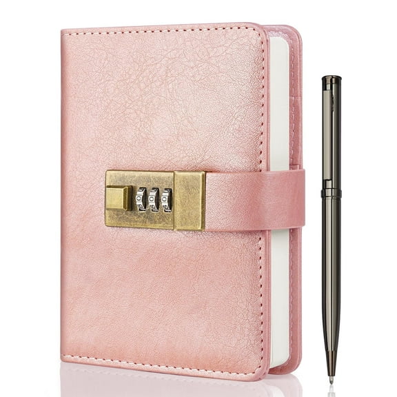 WEMATE Journal with Lock, Password Journal Kit, A6 PU Leather, Journal with Gift Box, Diary Book, 6.3*4.3inch, Rose Gold