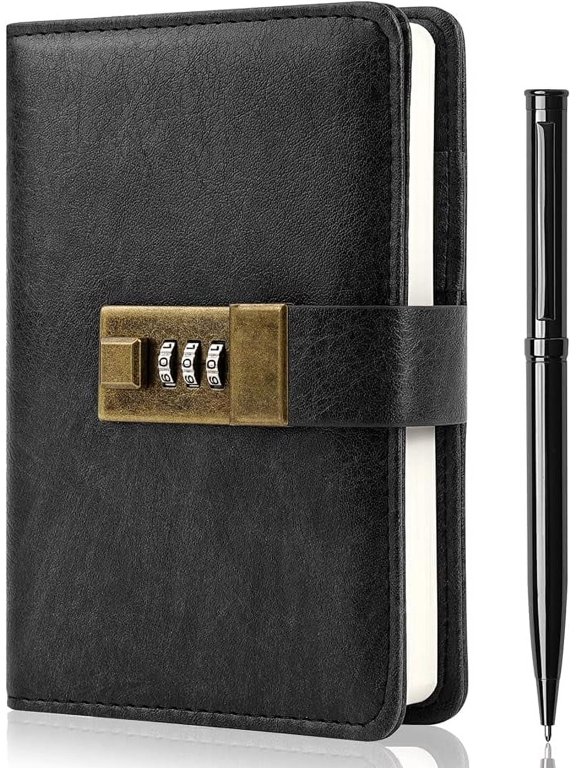 Journal with Lock, Password Journal Kit, A6 PU Leather Journal with Gift Box, Lock Diary (Black)