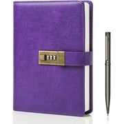 WEMATE Journal with Lock, Password Journal Kit for Women, A5 PU Leather Journal with Gift Box, Lock Diary Planner Organizer Purple
