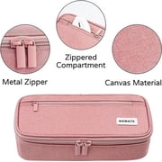 WEMATE Large Canvas Pencil Cases with Zipper with 5 Compartments, Pencil Bag for Student,Pink