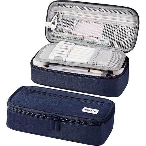 WEMATE Large Capacity Pencil Cases with 5 Compartments, Blue