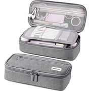WEMATE Large Pencil Case with Zipper, Big Capacity, Canvas Pencil Case,Light Grey