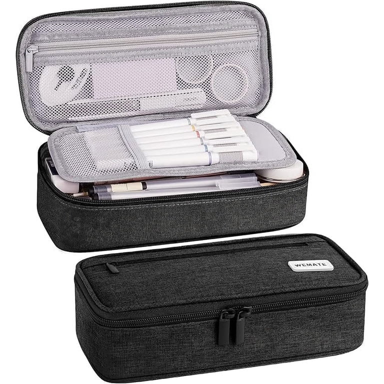 WEMATE, Canvas Pencil Case, Large Capacity, Black, 9