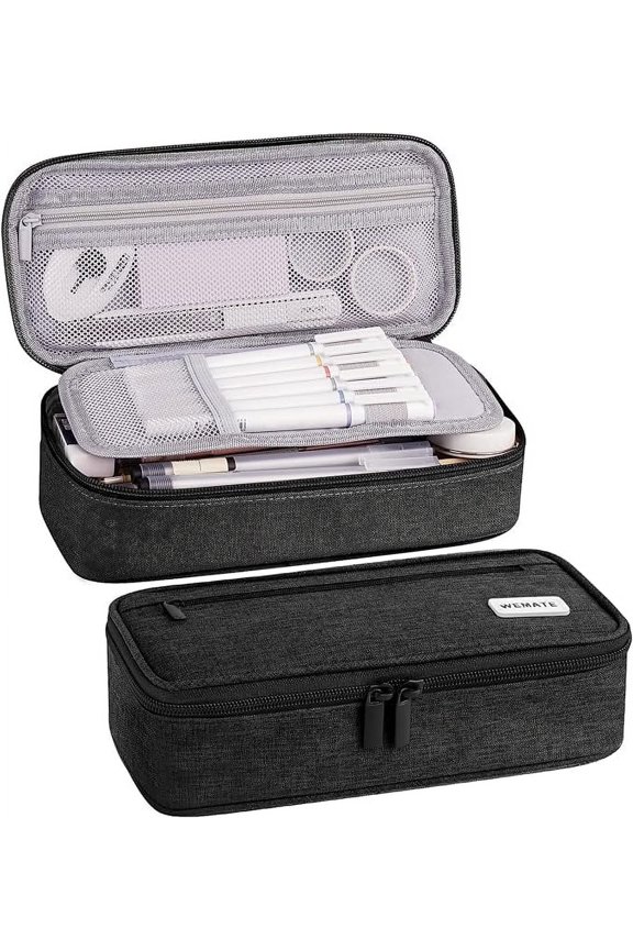 Large Pencil Case with Zipper, Big Capacity, Canvas Pencil Case, Pencil Bag for Student,Black