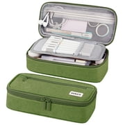 WEMATE Large Pencil Case with Zipper, Big Capacity, Canvas Pencil Case, Pencil Bag for Student,Green