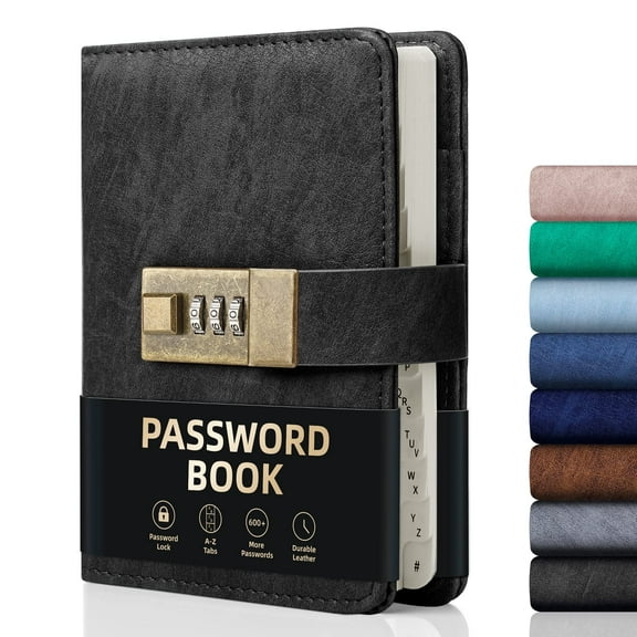 WEMATE Password Book with Lock, Password Book with Alphabetical Tabs 600+,Black