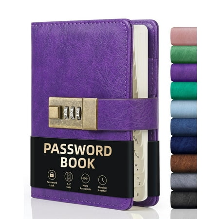 WEMATE Password Book with Lock with Alphabetical Tabs 600+ Password Space 4.33 X 6.18 inch Purple